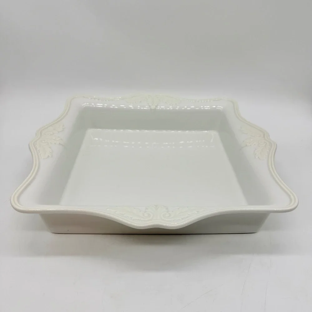 Lenox Butler's Pantry Square Baker Ceramic White Embossed‎ Serving Dish